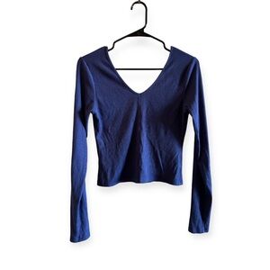 Navy blue  long sleeve v neck crop top
